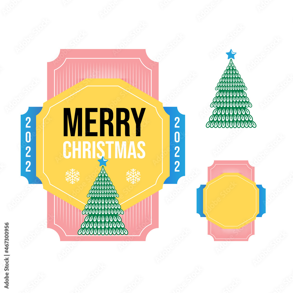 Christmas Tree Line art logos or icons with label. vector illustration.