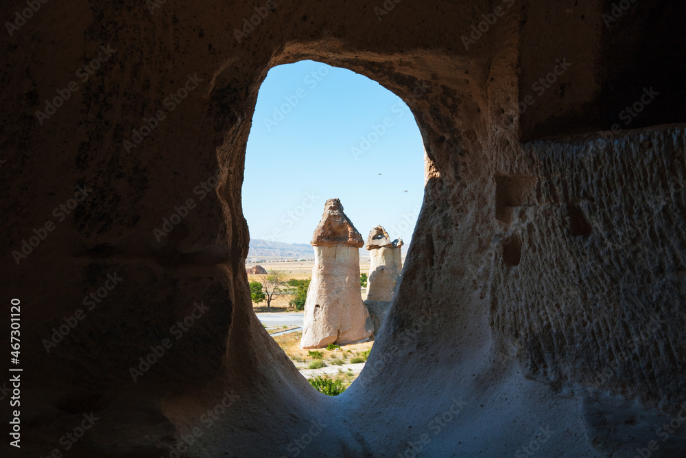 Cappadocia view from the inside of a fairy chimney or peri bacasi