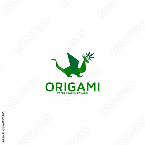 Origami Paper Dragon Canabis Logo Vector illustration. Polygonal shape. Art of paper folding. Japan origami crane,pigeon.
