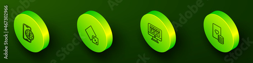 Set Isometric line Online poker table game, Game dice, slot machine with jackpot and Casino chip and playing cards icon. Vector