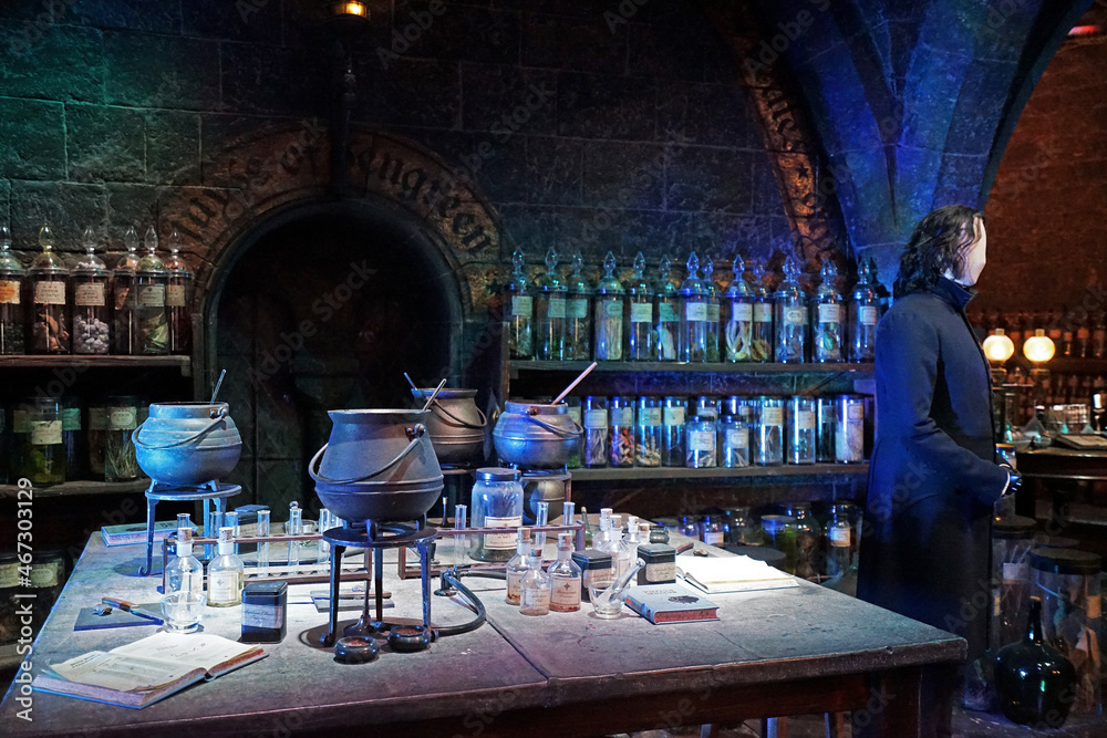 Fototapeta premium Interior design and decoration at Snape's potion classroon at the warner bros studio tour London- The making of Harry Potter, United Kingdom