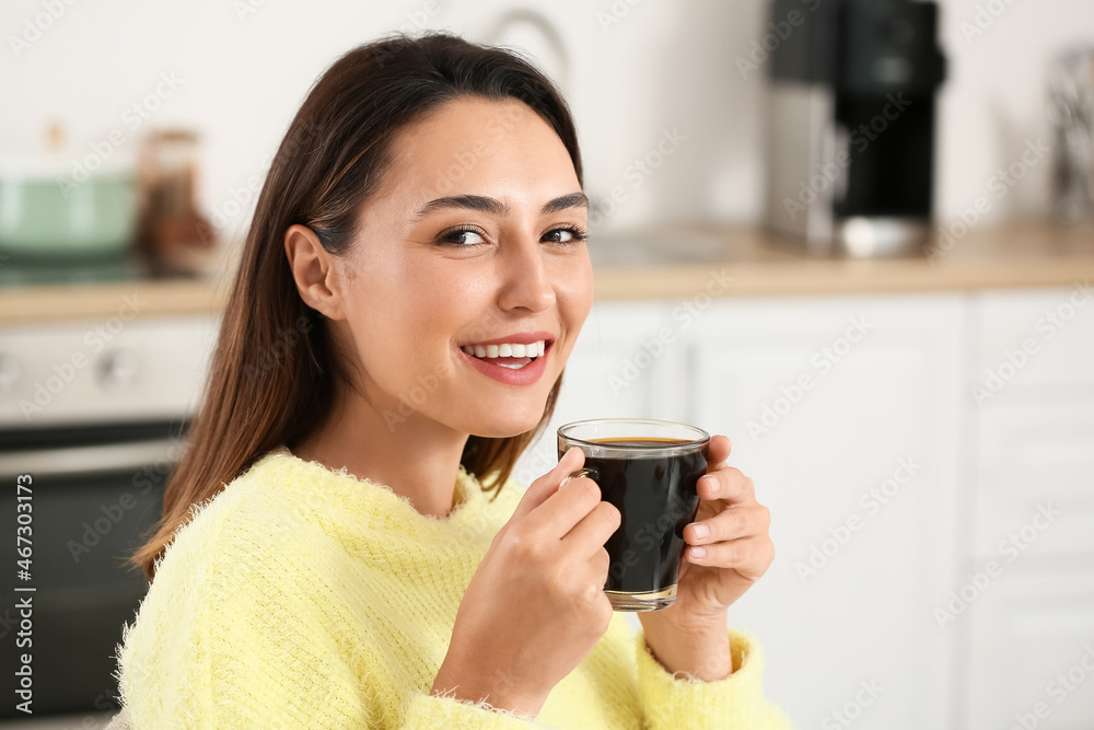 Morning of beautiful woman drinking coffee at home Morning of beautiful woman drinking coffee at home