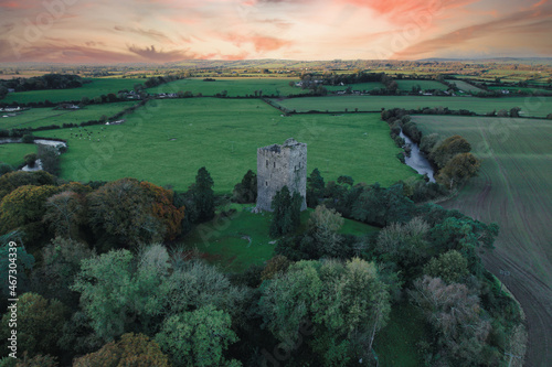 Aerial view of Conna Castle at sunset in county Cork, Ireland photo