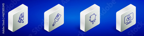 Set Isometric line Car painting, Paint brush, spray and RGB and CMYK color mixing icon. Vector