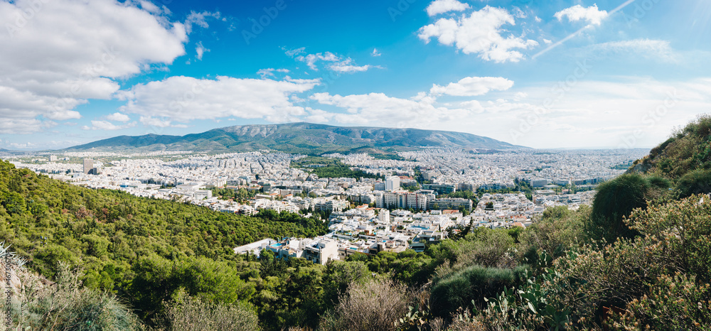 Hymettus mountain and Athens, capital city of Greece.