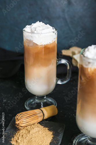 Iced matcha latte with whip...
