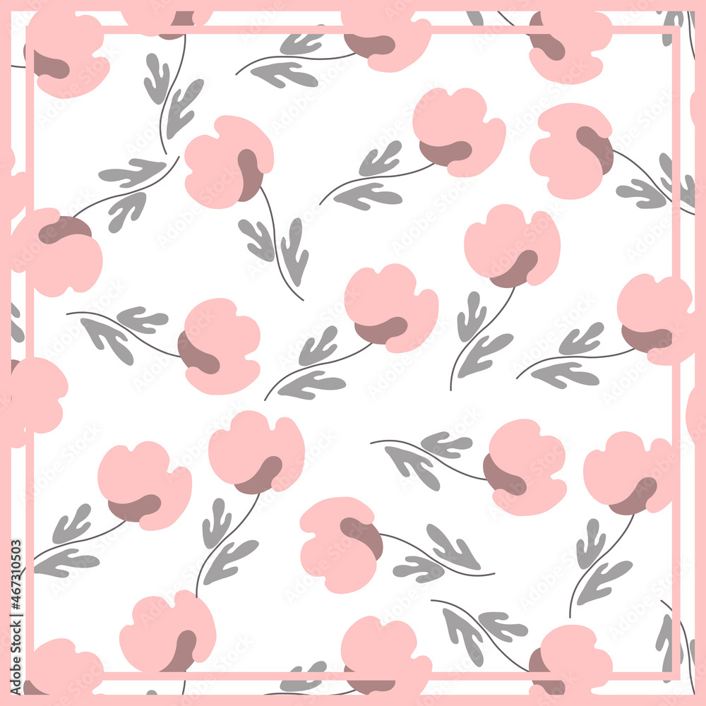 Print for kerchief, bandana, scarf, handkerchief, shawl, neck scarf. Squared pattern with ornament for fabric, textile, silk products. Paisley vector with flowers in nordic style.Floral folk tracery Print for kerchief, bandana, scarf, handkerchief, shawl, neck scarf. Squared pattern with ornament for fabric, textile, silk products. Paisley vector with flowers in nordic style.Floral folk tracery