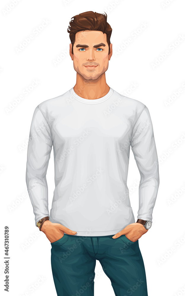 Fototapeta premium Man Wearing a Blank White Long Sleeved T-Shirt