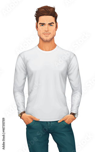 Man Wearing a Blank White Long Sleeved T-Shirt