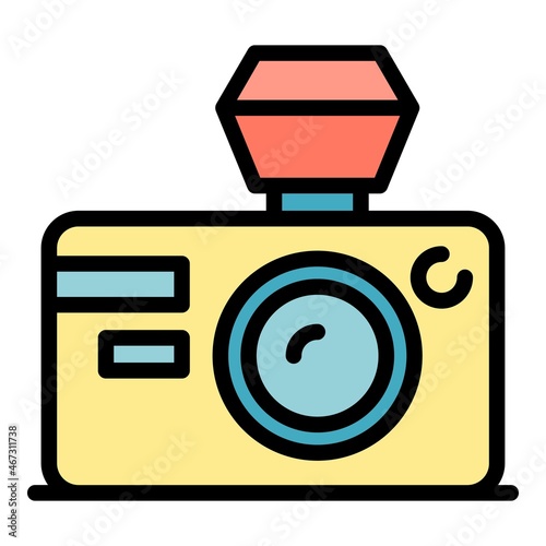 Blogger camera icon. Outline blogger camera vector icon color flat isolated