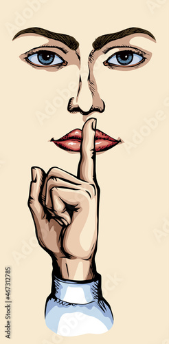 The finger shows quietly. Vector drawing