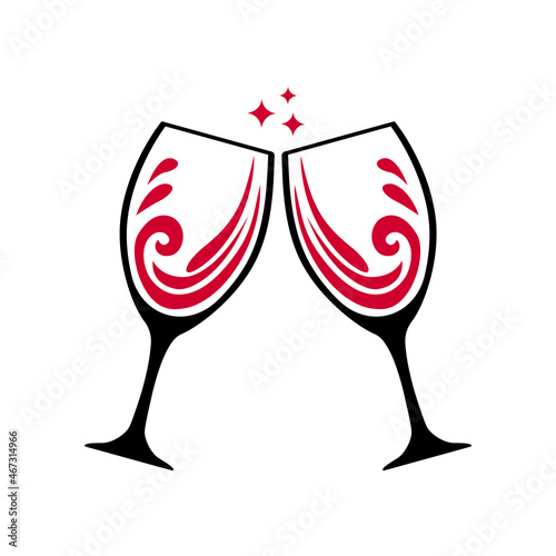 Two glasses of red wine or other alcohol. two glasses clink together. Congratulations to each other.