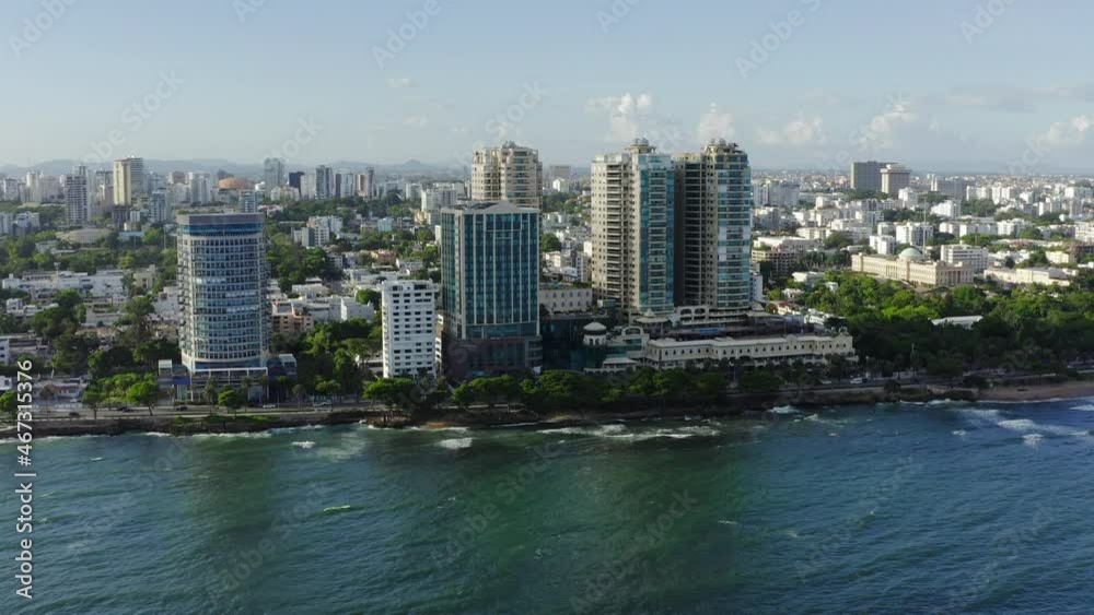 Skyscrapers on Malecon coast in Santo Domingo. Aerial panoramic view Skyscrapers on Malecon coast in Santo Domingo. Aerial panoramic view