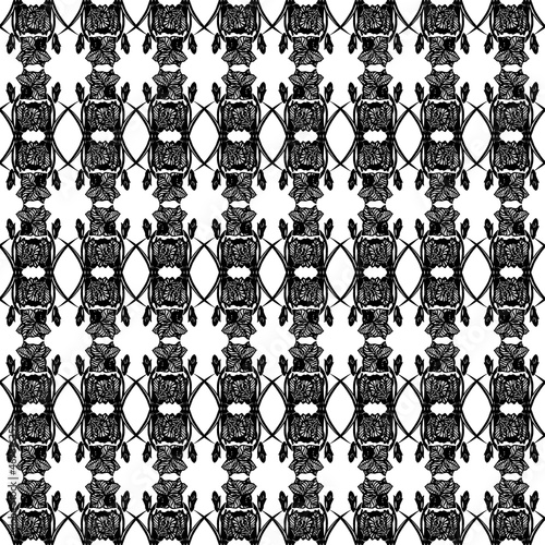 black and white seamless pattern. endless floral ornaments in vintage style.