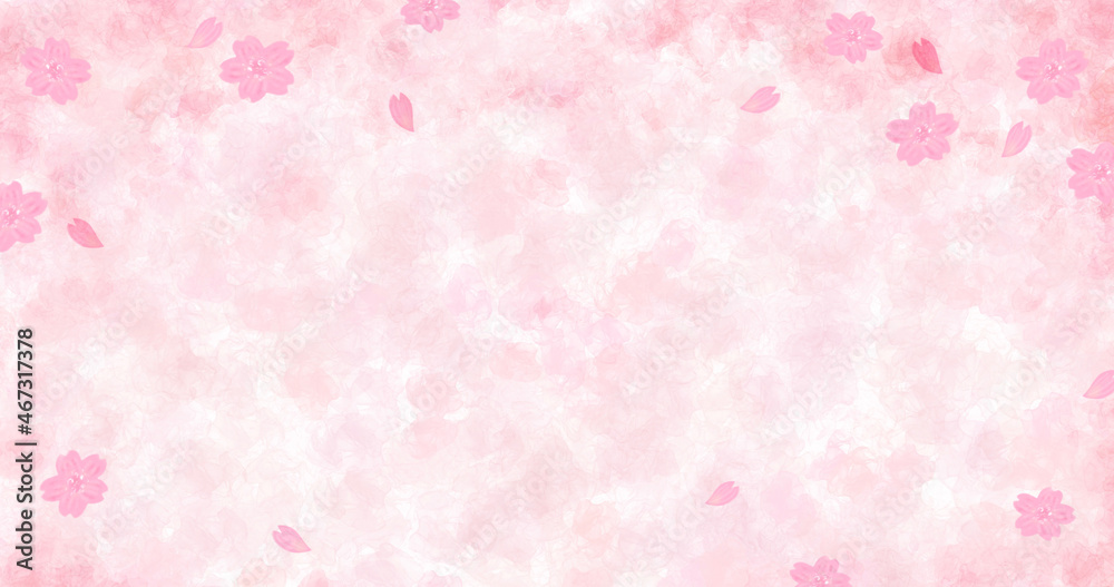 咲き乱れる桜と桜吹雪の春を感じる背景イラスト