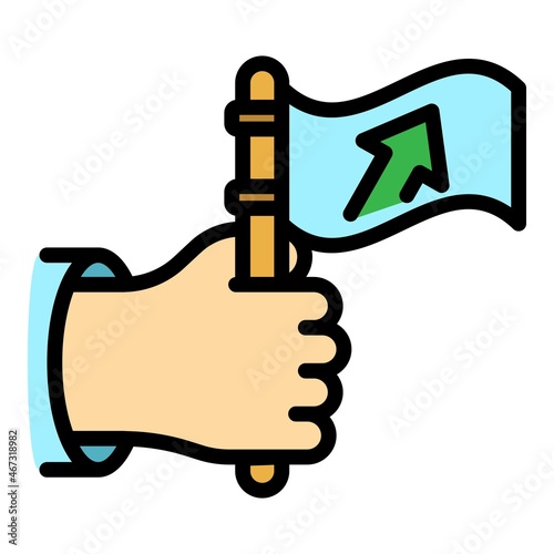 Hand flag agitation icon. Outline hand flag agitation vector icon color flat isolated