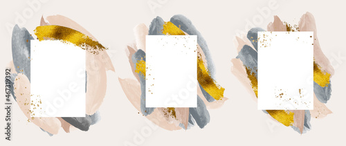Abstract watercolor frame background vector.  Modern art with gold foil, Gold glitter and watercolor brush strokes. Vector illustration.