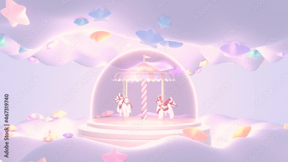 Looped 3d dreamy carousel animation.