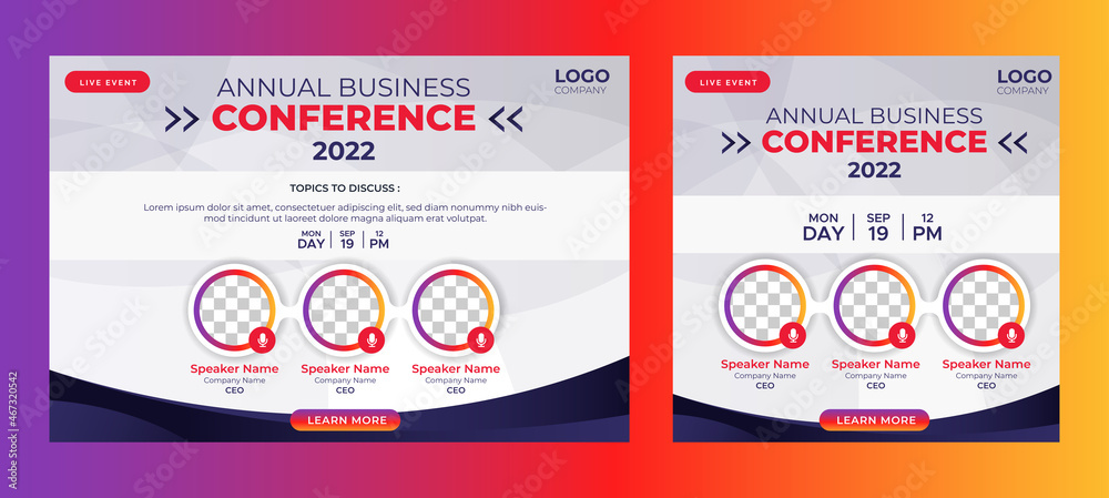 Fototapeta premium Business Conference live webinar banner invitation and social media post template. Business webinar invitation design. Vector EPS