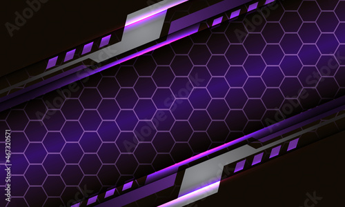Abstract violet hexagon mesh line light grey metallic geometric cyber shadow orange design modern futuristic technology background vector