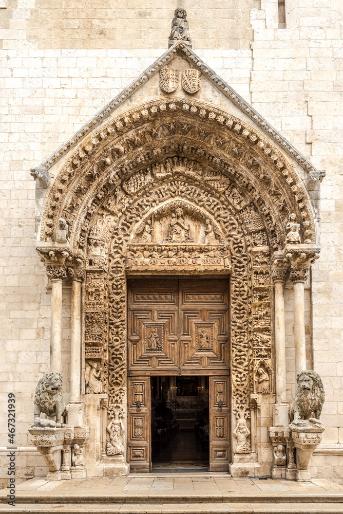 View at the Portal of Cathedral of Assumption of St.Mary in Altamura, Italy