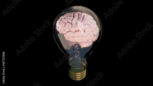 The brain in the bulb. Rendering in 3D.