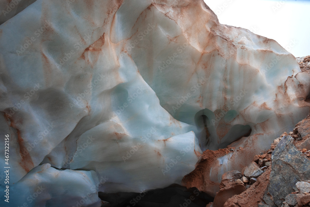 image with the ice texture of the Shaurtu mountain glacier in the Kabardino-Balkar Republic