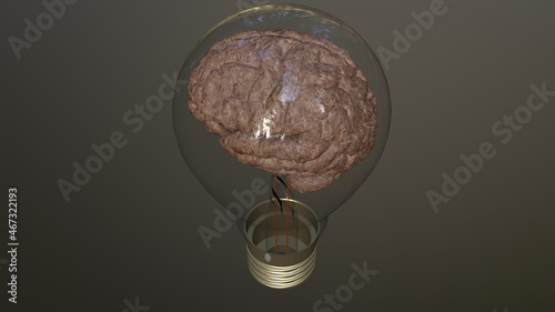The brain in the bulb. Rendering in 3D.