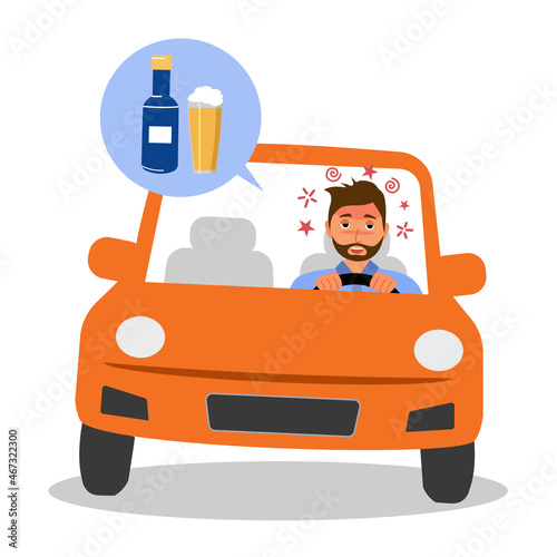 Drunk driver and accident concept vector illustration. Drink don’t drive campaign.