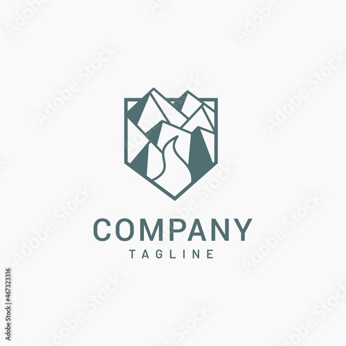 Modern Iceberg logo design. Combination logo design of Shield with Mountain and Road 