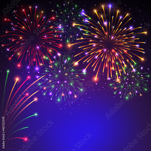 Colorful fireworks on a purple background in the vector. Happy Valentine's day, wedding, anniversary. Background for your text, greeting cards, invitations and more.