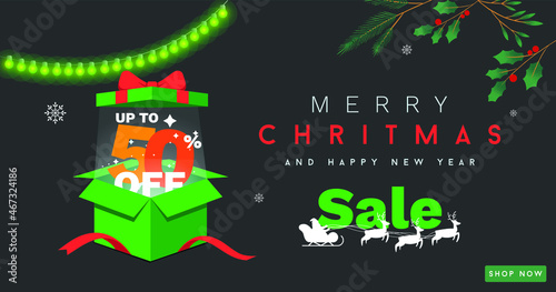 Christmas and New Year website sale banner vector design