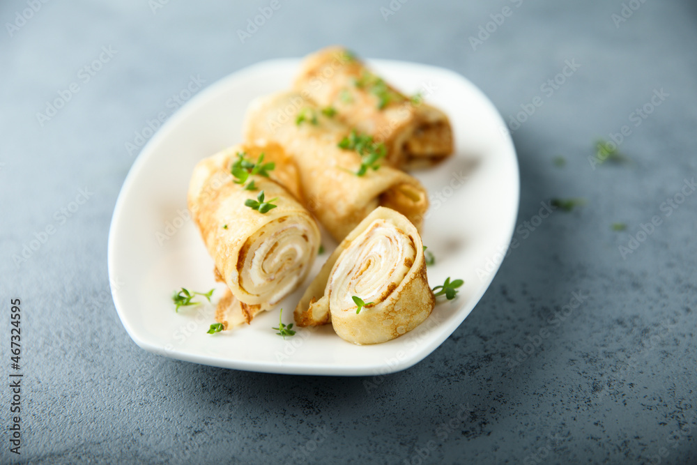 Homemade crepes with cream cheese