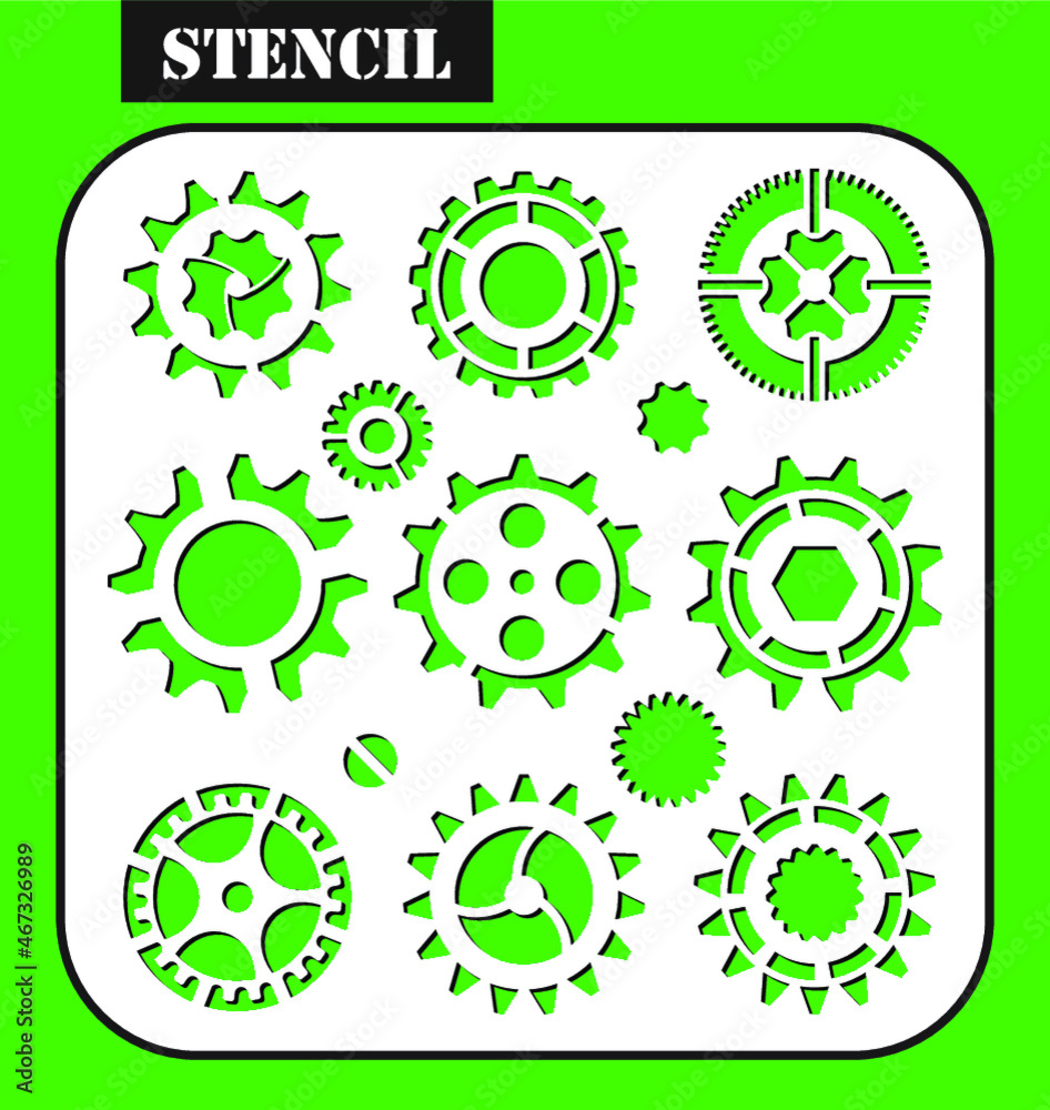 Stencil. Machine Gear Wheel Cogwheel Vector. Template of gears suitable for laser cutting. Laser or plotter cut steampunk pattern. Stencil. Machine Gear Wheel Cogwheel Vector. Template of gears suitable for laser cutting. Laser or plotter cut steampunk pattern.
