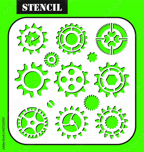 Stencil. Machine Gear Wheel Cogwheel Vector. Template of gears suitable for laser cutting. Laser or plotter cut steampunk pattern.