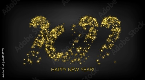2022 Gold Sparkling Banner. Cool Winter Holiday New Year Greeting Card. Painted 2022 Modern Logo. Premium Happy New Year Glitter. Happy New Year Cosmic Business Decoration. Golden Brush Shape 2022