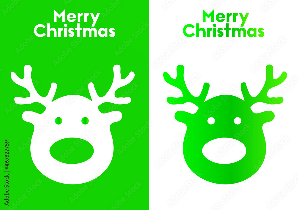 Christmas green and white greeting card with Reindeer head