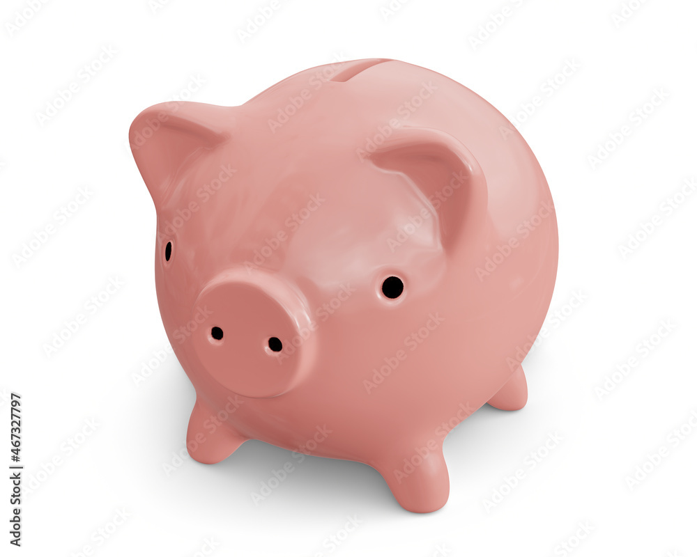 Pink piggy bank isolated on white background