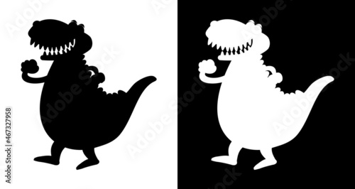 Black and white dinosaur crocodile with sharp teeth on happy walking profile