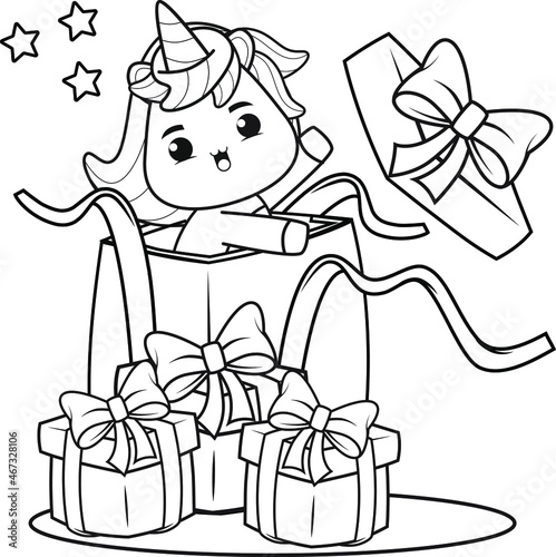 Christmas coloring book with cute unicorn