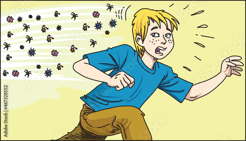 Boy run away from covid-19 coronavirus