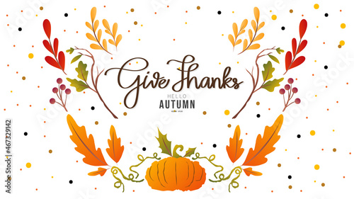 Giving thanks handwriting calligraphy with frame leaf autumn isolated on white background ,for content online or banner for your website and template , Flat Modern design , illustration Vector EPS 10