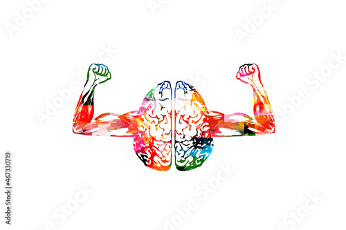 Train your brain concept. Brain exercise, memory and cognitive improvement, mental workout, brain power, willpower vector. Colorful design for education, knowledge, creativity and brainstorming