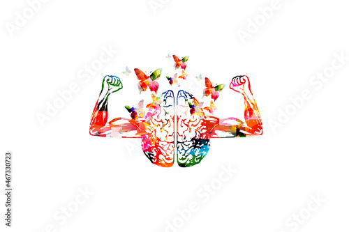 Train your brain concept. Brain exercise, memory and cognitive improvement, mental workout, brain power, willpower vector. Colorful design for education, knowledge, creativity and brainstorming