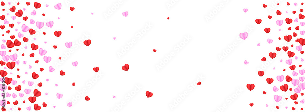 Tender Confetti Background White Vector. Amour Frame Heart. Red Happy Backdrop. Pink Heart Element Pattern. Fond Gift Texture.
