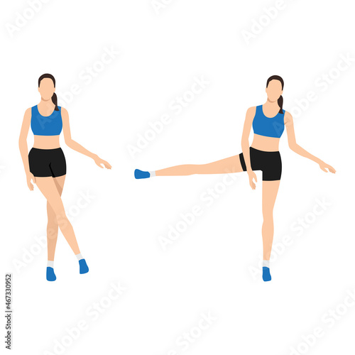 Woman doing Side leg raises exercise. Flat vector illustration isolated on white background
