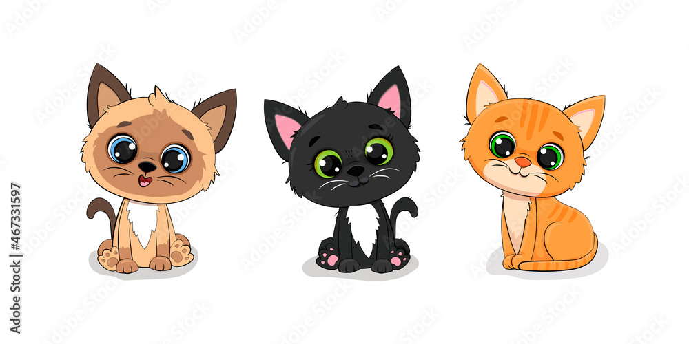 set of cute cartoon kittens on a white background
set of cute cartoon kittens on a white background