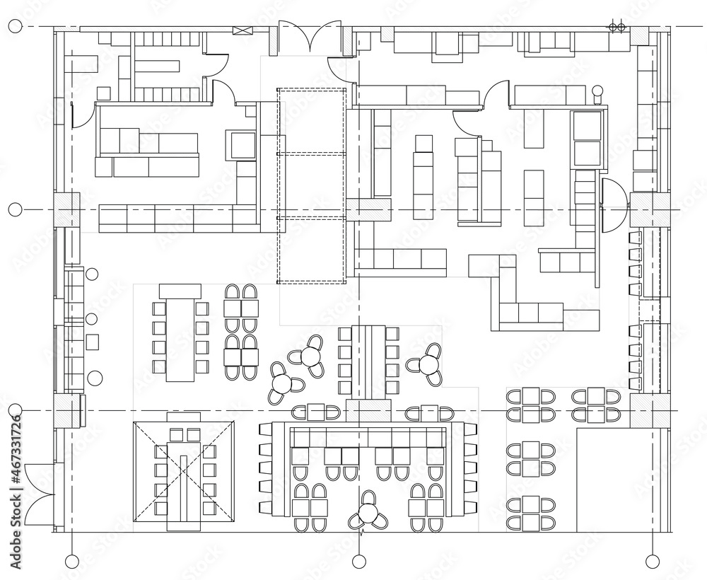 Architectural design small cafe top view plan 