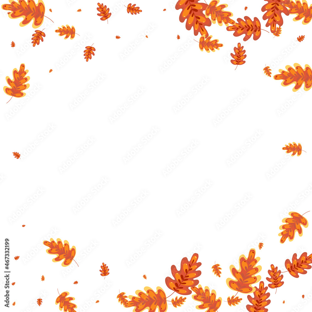 Red Oak Background White Vector. Plant Forest Frame. Golden Leaf. Pattern Texture. Gold Acorn Decorative.