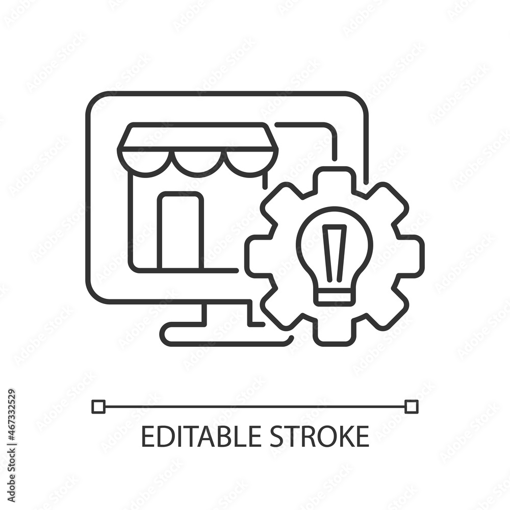 Website creation linear icon. Small business development. Online marketplace. Promotional plan. Thin line customizable illustration. Contour symbol. Vector isolated outline drawing. Editable stroke